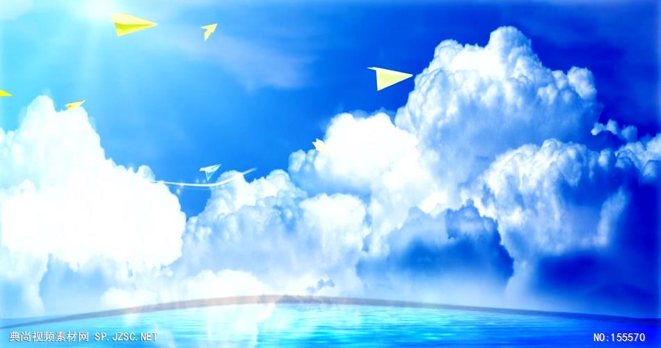 A348-蓝天白云纸飞机 视频动态背景 虚拟背景视频