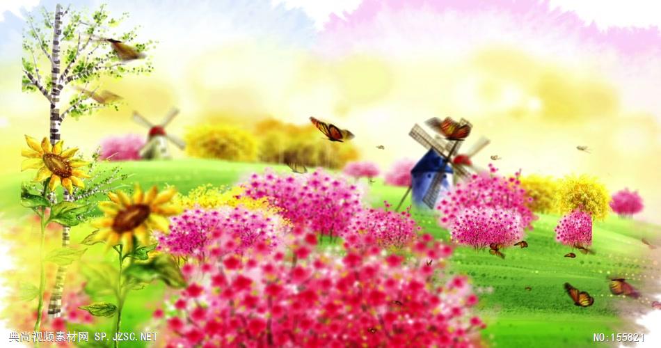 A48-春天桃园风车向日葵舞台晚会背景 婚庆婚礼背景 婚庆婚礼