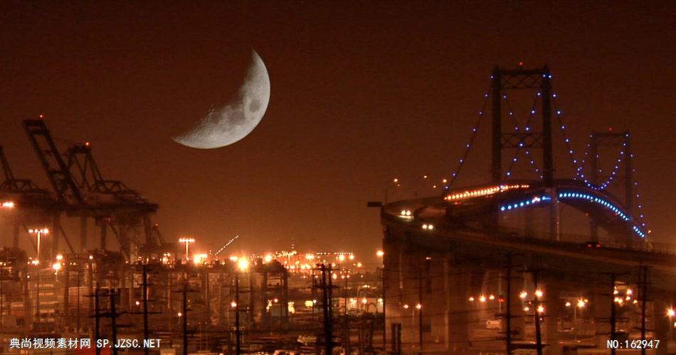 0931-美丽的城市夜景(弯月高挂)中国实拍视频素材 视频下载中国实拍