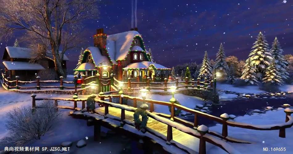 -圣诞节系列款Y2975圣诞小屋雪景松树含音乐 led视频素材库