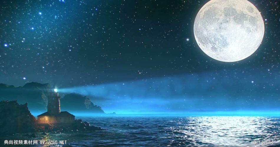 -夜色明月荷花款Y6684梦幻灯塔月亮海水星空夜晚 led视频素材库