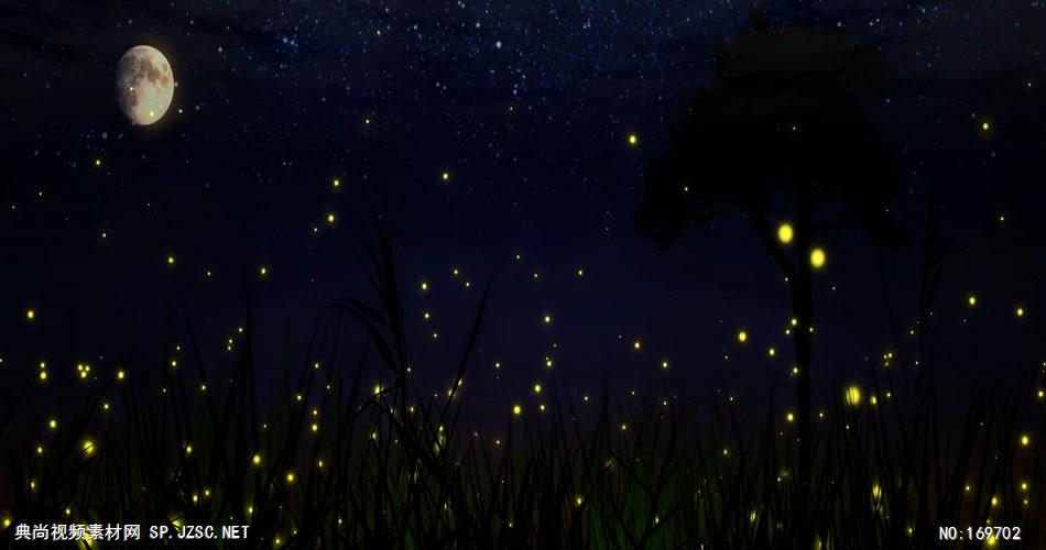 -夜色明月荷花款Y3808萤火虫夜色 led视频素材库