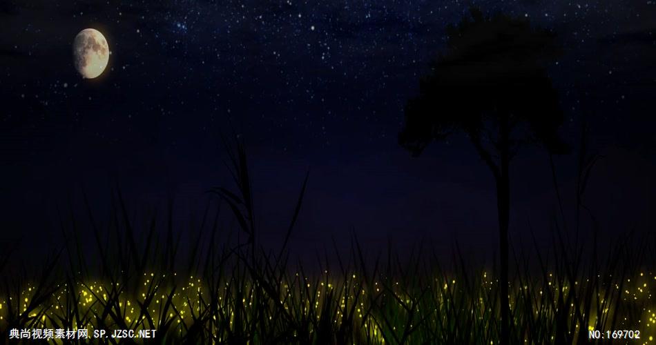 -夜色明月荷花款Y3808萤火虫夜色 led视频素材库