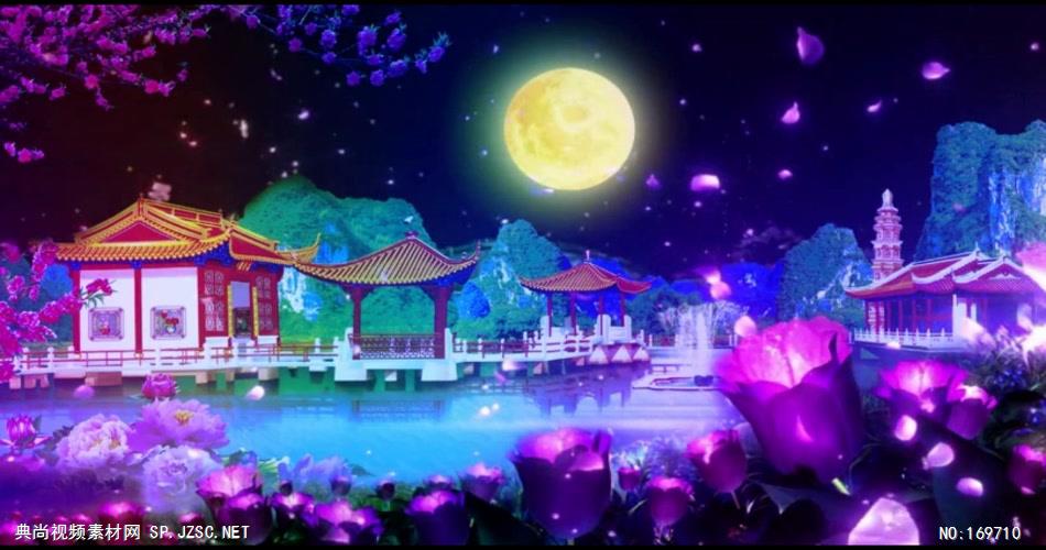 -夜色明月荷花款Y7213圆月花瓣唯美中秋快乐有音乐 led视频素材库