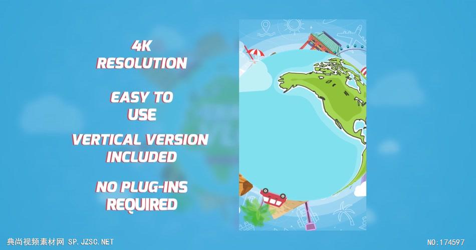 14033 卡通地球旅游景点片头动画ae免费模板素材 ae素材