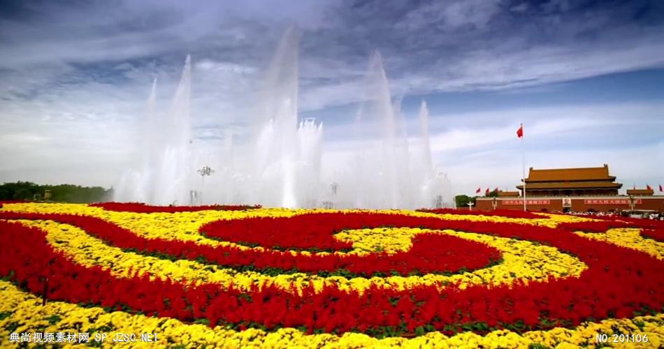 天安门广场喷泉花坛中国名胜风景标志性景点高清视频素材
